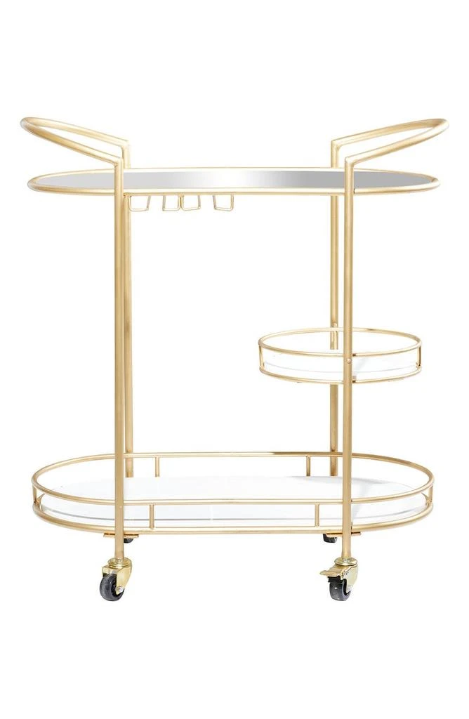 商品WILLOW ROW|Goldtone Metal Contemporary Bar Cart with Lockable Wheels & Mirrored Top,价格¥2885,第2张图片详细描述