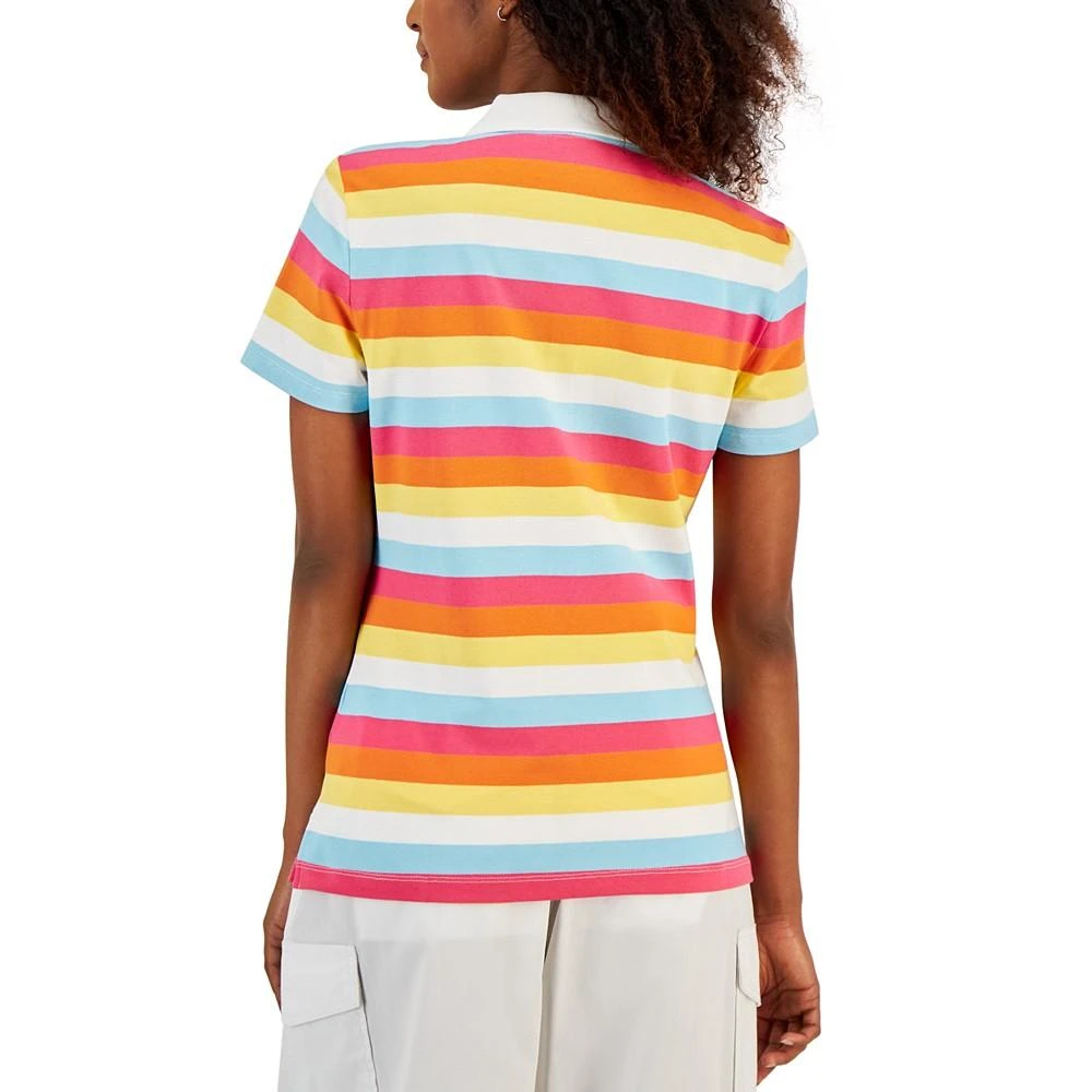 商品Tommy Hilfiger|Women's Short Sleeve Striped Rainbow Polo Top,价格¥269,第2张图片详细描述