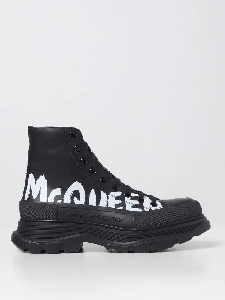 商品Alexander McQueen|Alexander McQueen Tread Slick leather boots with printed logo,价格¥6050,第1张图片