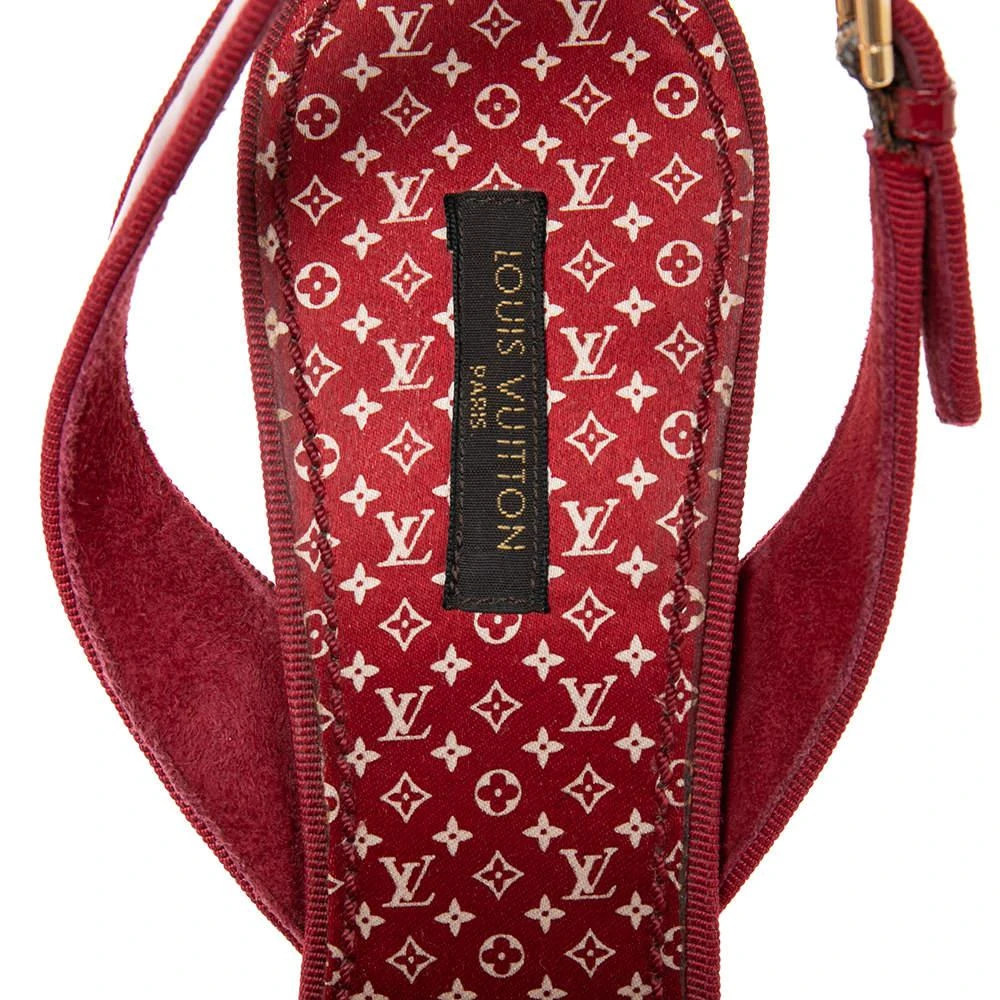 Louis Vuitton Red Croc Embossed Leather Printed Silk Bow Lock Charm Detail Slingback Sandals Size 41 商品