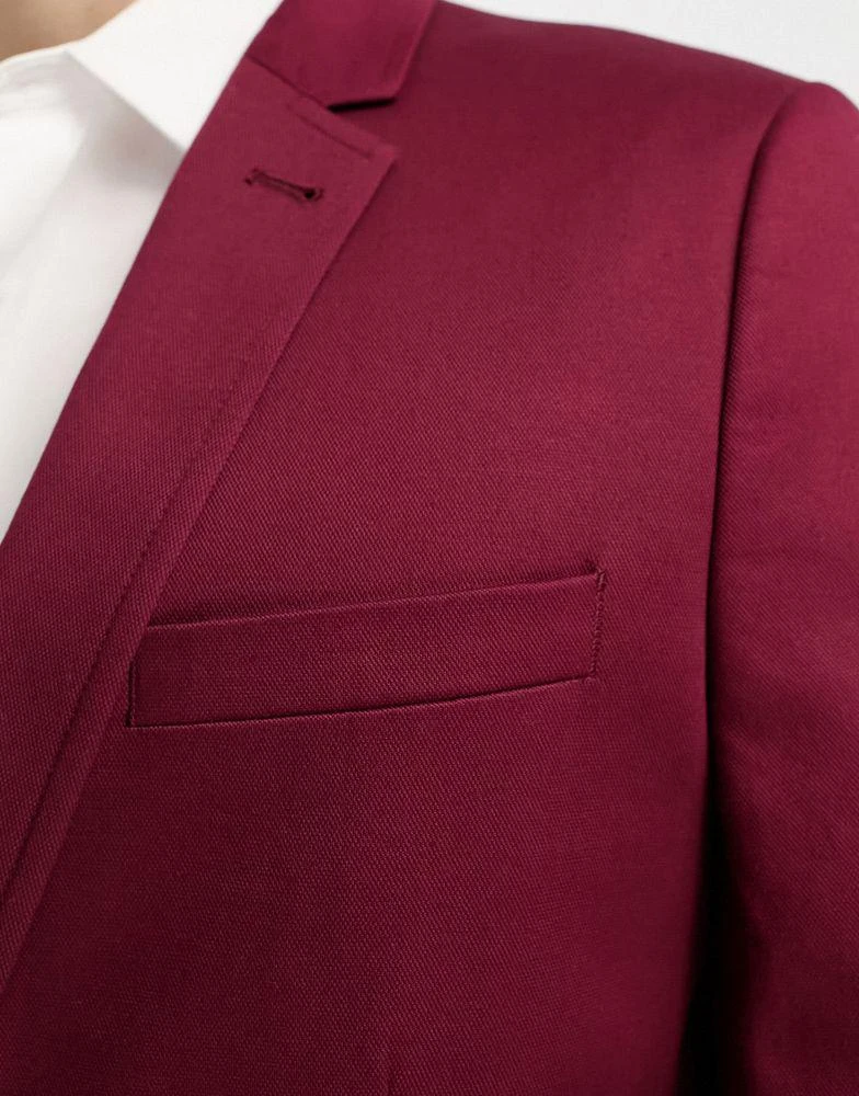 商品ASOS|ASOS DESIGN wedding skinny cotton blazer in burgundy,价格¥261,第5张图片详细描述