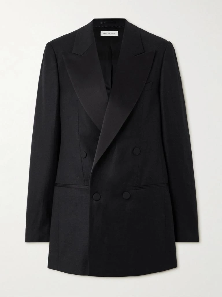 商品Dries Van Noten|大廓形双排扣羊毛亚麻真丝混纺斜纹布西装外套,价格¥15103,第1张图片