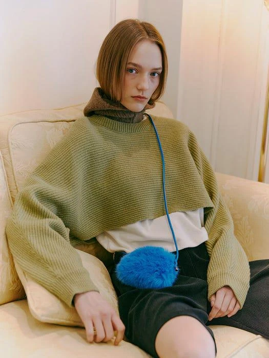 商品ETMON|Round Crop Knit Top (Olive Green),价格¥740,第1张图片