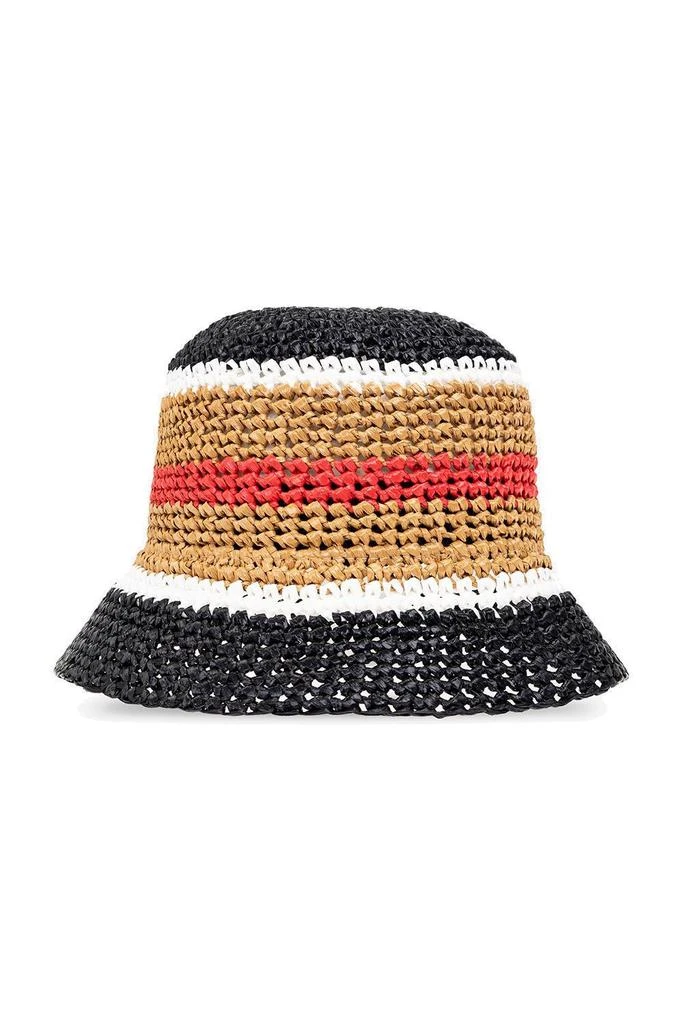 商品Burberry|Burberry Logo Plaque Striped Woven Bucket Hat,价格¥2344,第2张图片详细描述