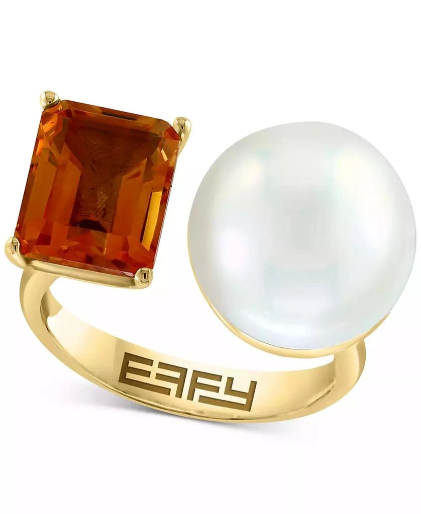 商品Effy|EFFY® Cultured Freshwater Pearl (13mm) & Citrine (2-7/8 ct. t.w.) Open Ring in 14k Yellow Gold,价格¥23859,第1张图片