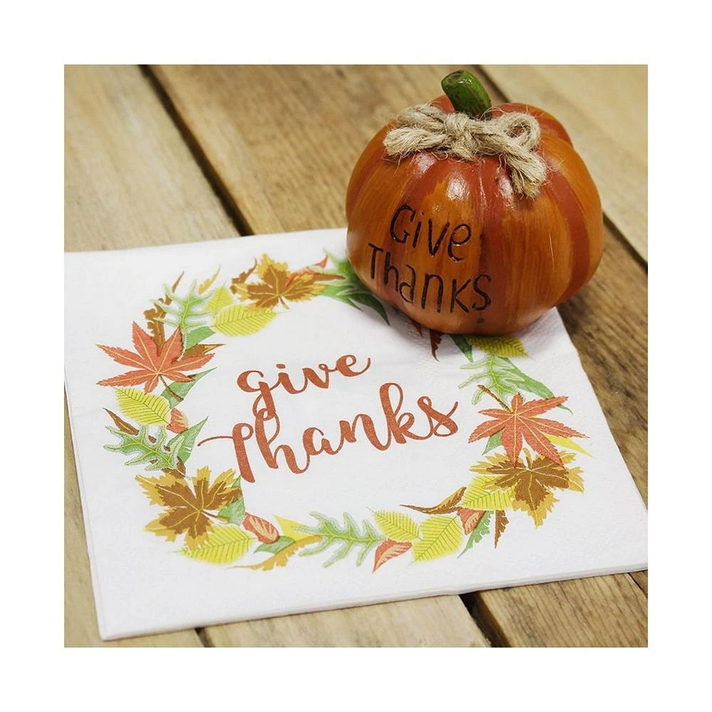商品Blue Panda|100 Pack Give Thanks Thanksgiving Cocktail Napkins, Fall Leaves Wreath Design (5 x 5 In),价格¥127,第3张图片详细描述