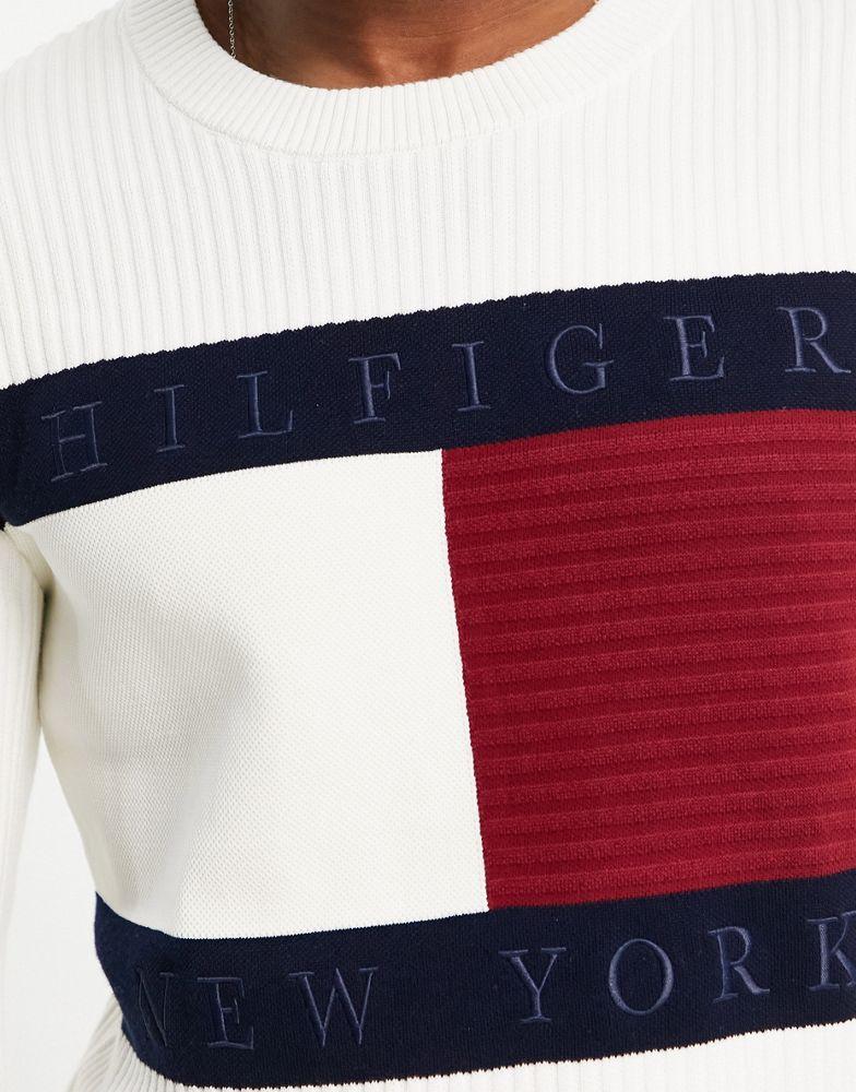 Tommy Hilfiger cotton blend large flag logo knit jumper in ivory商品第2张图片规格展示