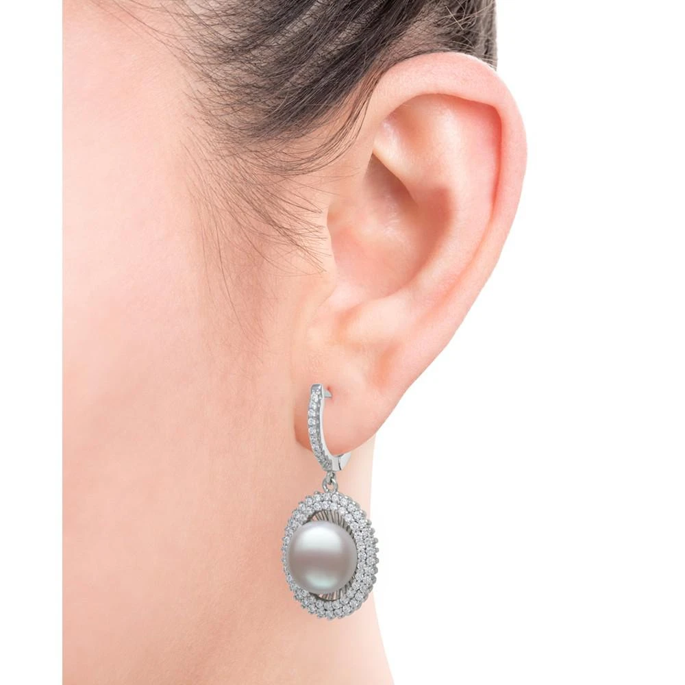商品Macy's|Cultured Freshwater Pearl (10-11 mm) and Cubic Zirconia Encrusted Drop Earrings in Sterling Silver,价格¥1502,第2张图片详细描述