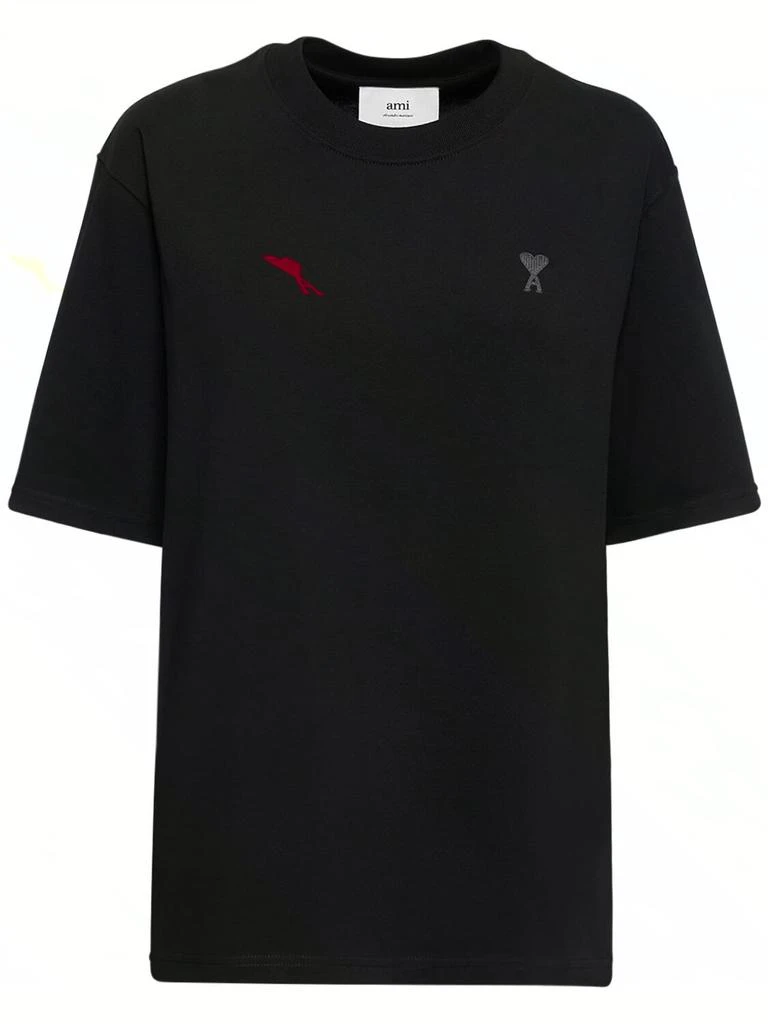 商品AMI|Red Ami De Coeur Cotton Jersey T-shirt,价格¥1472,第1张图片