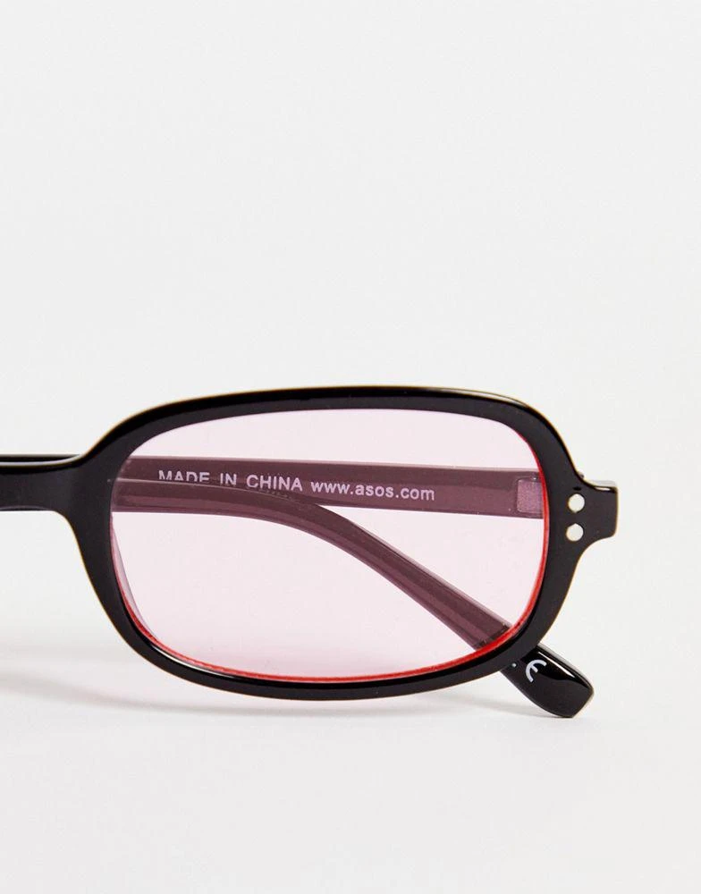 商品ASOS|ASOS DESIGN rectangle sunglasses with pink lens in black - BLACK,价格¥49,第3张图片详细描述