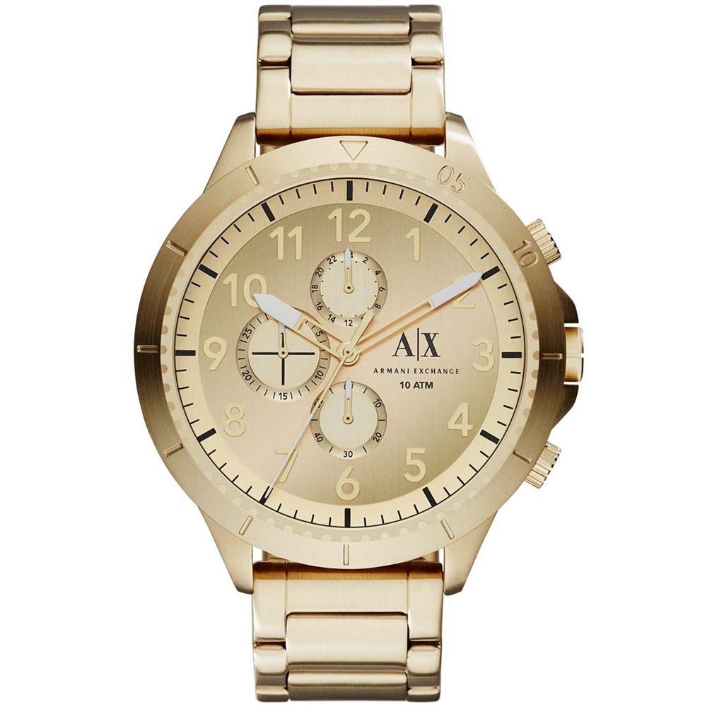 Men's Chronograph Gold Tone Stainless Steel Bracelet Watch 50mm商品第1张图片规格展示