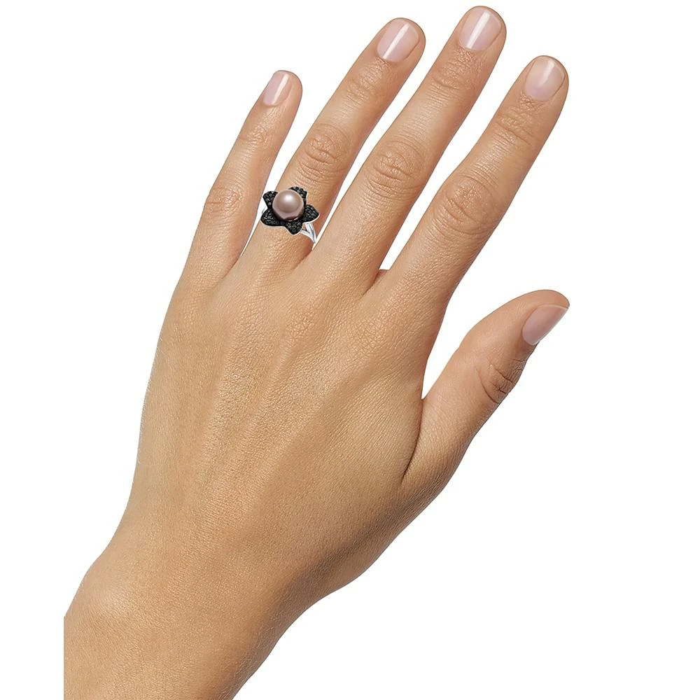 商品Macy's|Pink Cultured Freshwater Pearl (9mm) & Black Spinel (5/8 ct. t.w.) Flower Ring in Sterling Silver,价格¥847,第2张图片详细描述