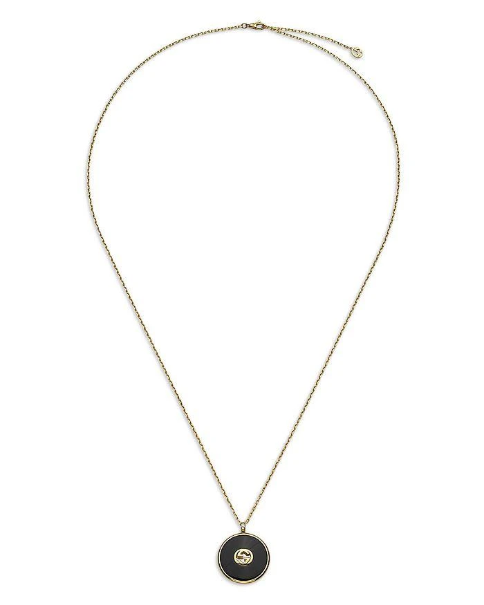 商品Gucci|18K Yellow Gold Interlocking Diamond & Black Onyx Pendant Necklace, 27",价格¥29709,第1张图片详细描述