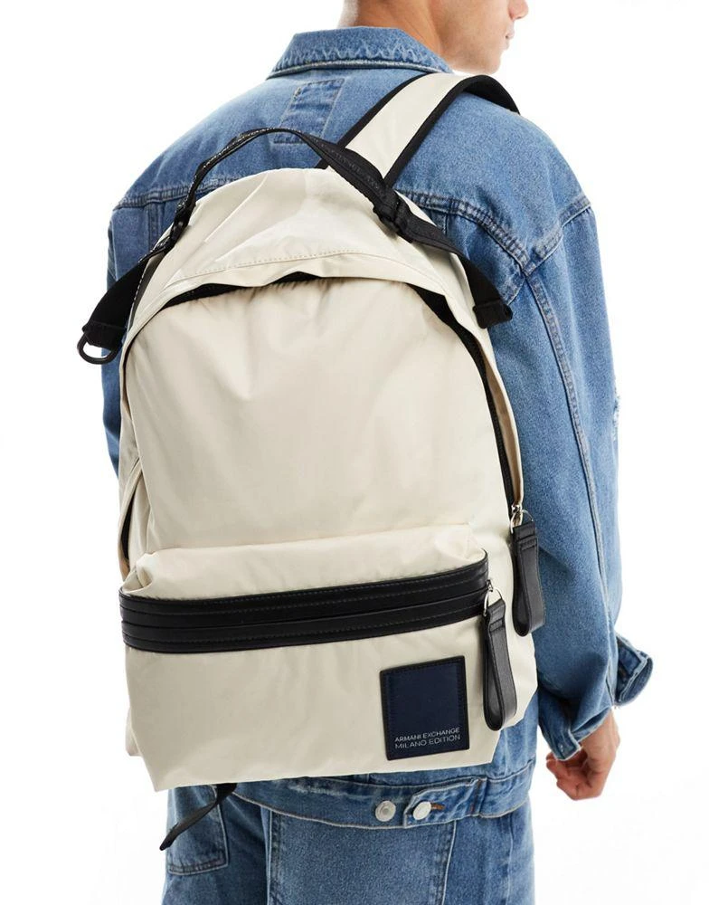 商品Armani Exchange|Armani Exchange linear label logo backpack in beige,价格¥668,第1张图片