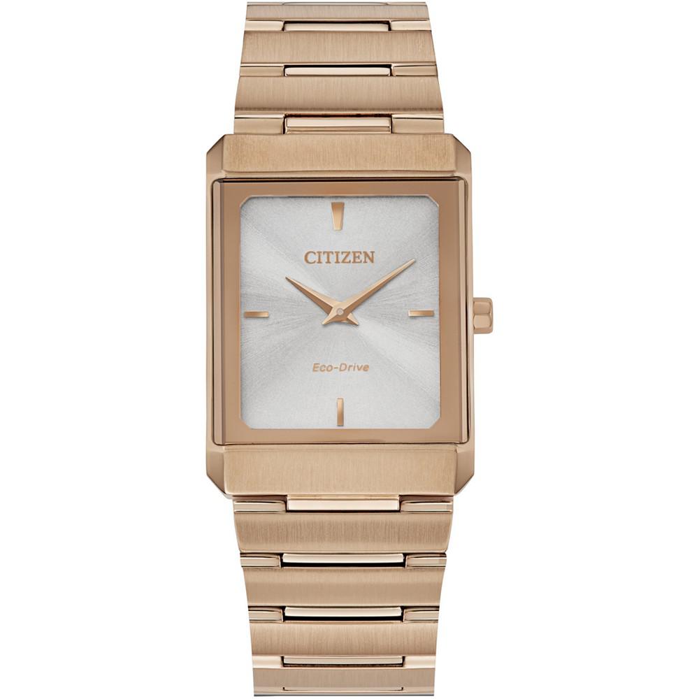 Eco-Drive Unisex Stiletto Rose Gold-Tone Stainless Steel Bracelet Watch 25x35mm商品第1张图片规格展示