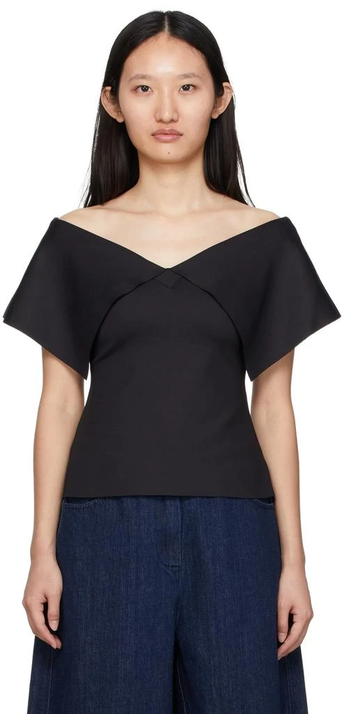 商品ROSETTA GETTY|Black Fold Off-Shoulder T-Shirt,价格¥1515,第1张图片
