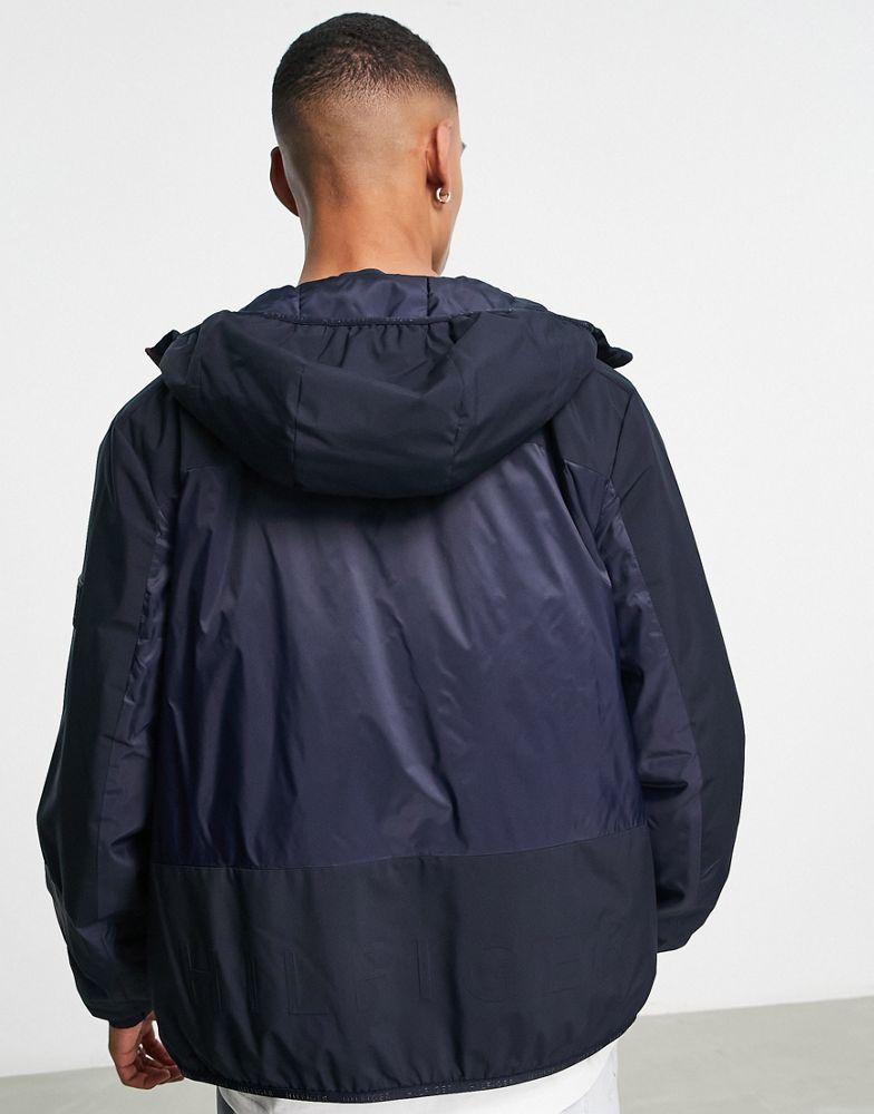 Tommy Hilfiger polyester blend tech icon stripe zip hooded jacket in navy - NAVY商品第2张图片规格展示