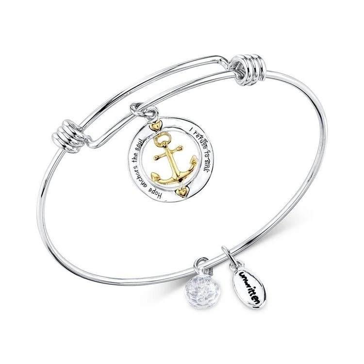 商品Unwritten|Two-Tone Anchor Charm Bangle Bracelet in Gold-Tone, Stainless Steel & Silver-Plate,价格¥105,第2张图片详细描述