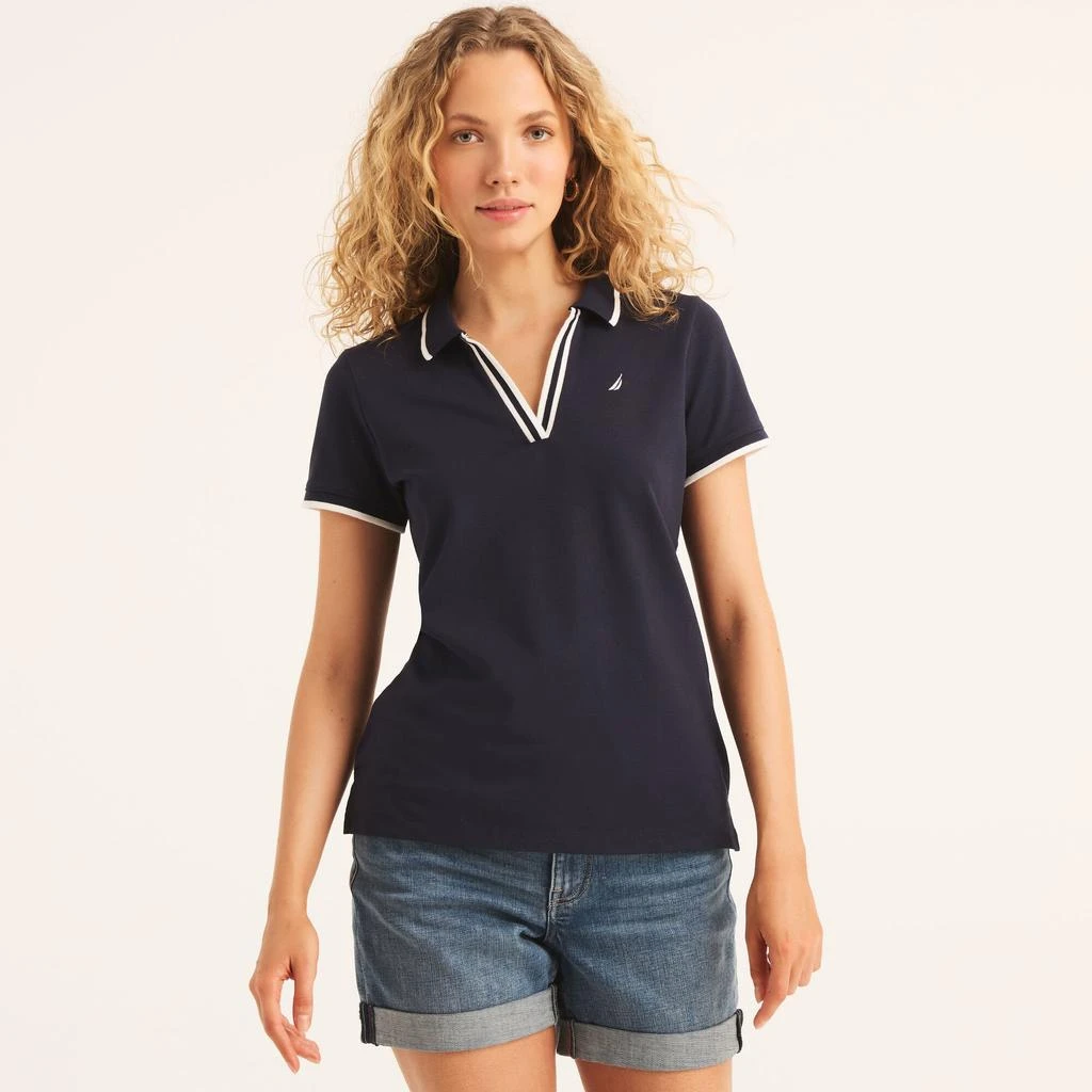 Womens Sustainably Crafted Ocean Split-Neck Polo 商品