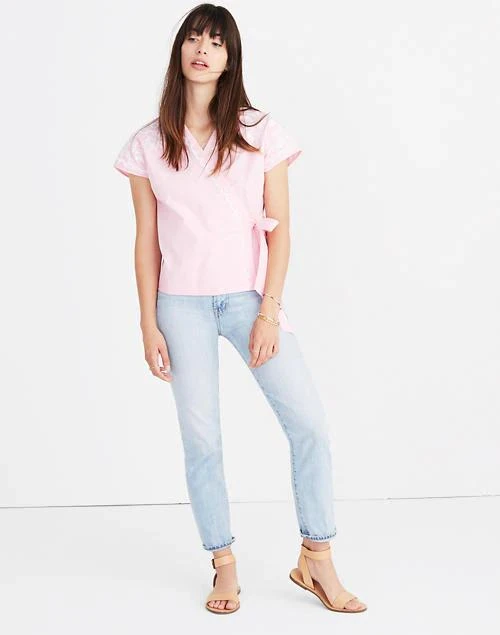 商品Madewell|Embroidered Side-Tie Wrap Top,价格¥159,第2张图片详细描述