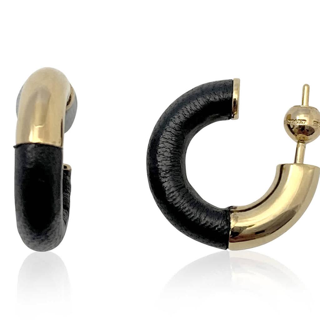Leather Wrap Hoop Earrings in Light Gold/ Black商品第1张图片规格展示