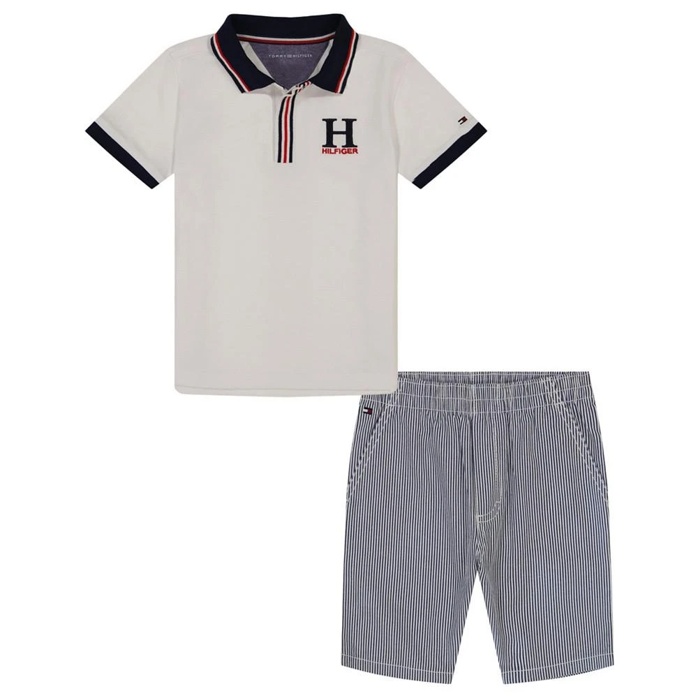 商品Tommy Hilfiger|Baby Boys Tipped H Polo Shirt and Vertical Stripe Shorts, 2 Piece Set,价格¥127,第1张图片