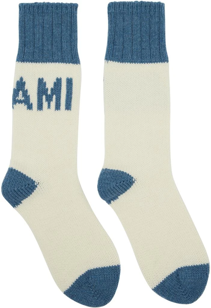 商品AMI|Off-White & Blue Logo Socks,价格¥697,第1张图片