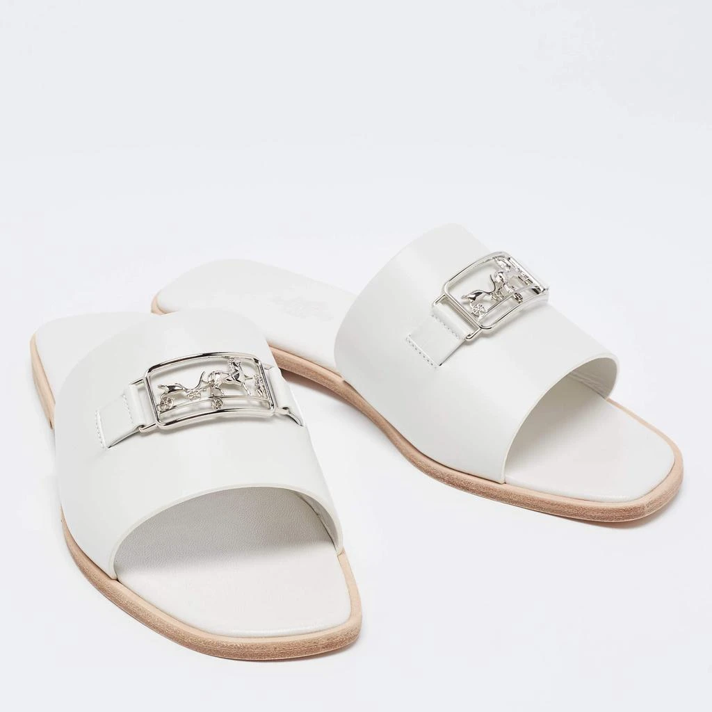 商品Hermes|Hermes White Leather  Villa Flat Slides  Size 38,价格¥4631,第4张图片详细描述