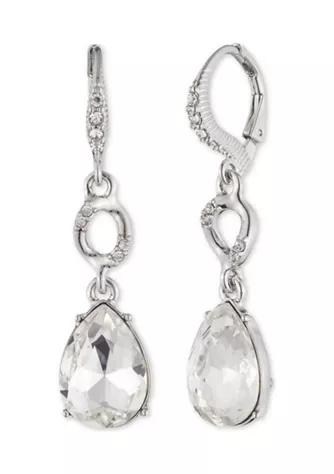 Silver Tone Crystal Pear Double Drop Earrings商品第1张图片规格展示
