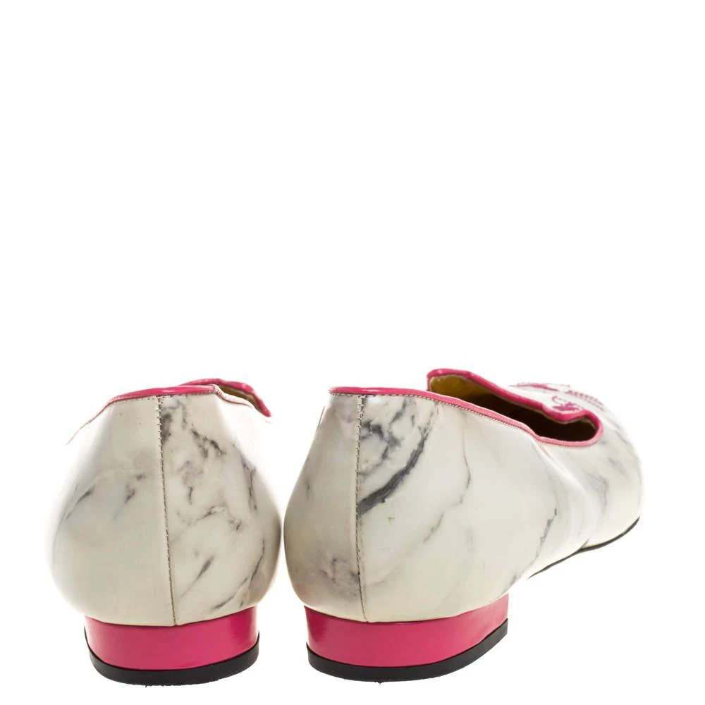 商品[二手商品] Charlotte Olympia|Charlotte Olympia Light Grey/Pink Marble Leather Kitty Flats Size 41,价格¥1377,第5张图片详细描述