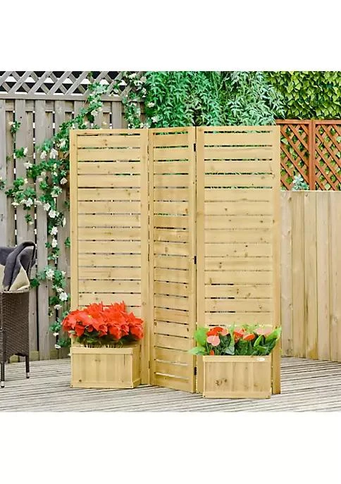 商品Outsunny|Wood Privacy Screen With 4 Planter Box Flower Pot Vegetable Raised Bed W  3 Panels And Drainage Holes For Patio Porch Deck Balcony Garden And Hot Tub,价格¥1850,第2张图片详细描述