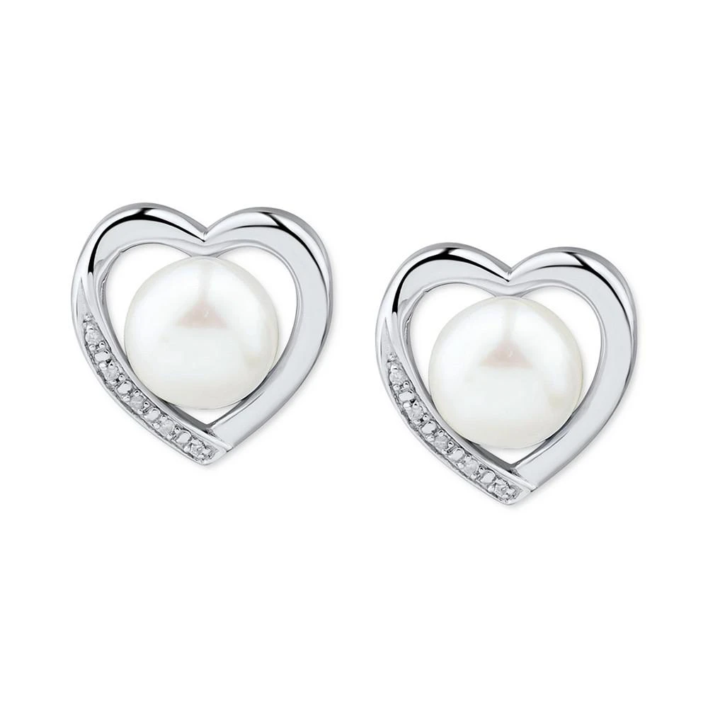 商品Macy's|2-Pc. Set Cultured Freshwater Pearl (7-8mm) & Diamond Accent Heart Pendant Necklace & Matching Stud Earrings in Sterling Silver,价格¥719,第3张图片详细描述