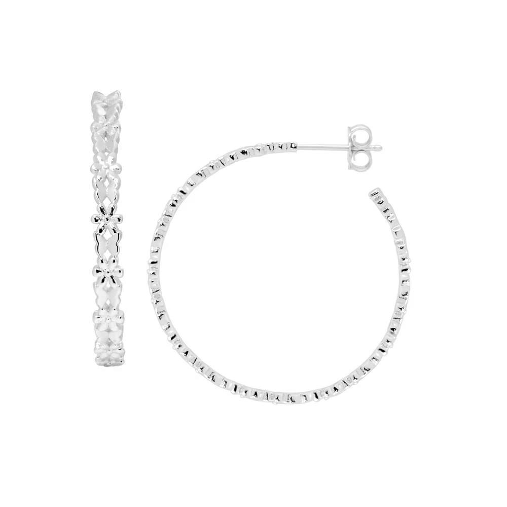 商品Essentials|Butterfly and Flower C Hoop Earring with Cubic Zirconia Accents in Silver Plated,价格¥297,第1张图片
