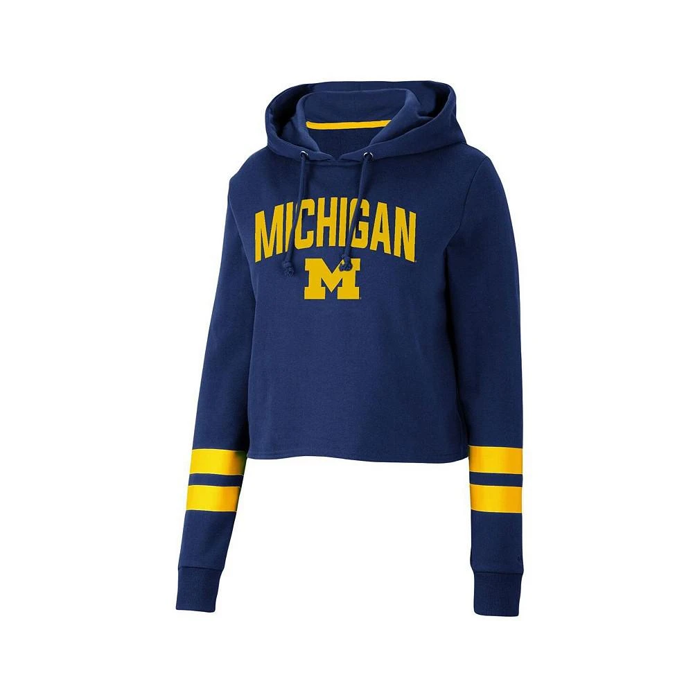 商品Colosseum|Women's Navy Michigan Wolverines Throwback Stripe Cropped Pullover Hoodie,价格¥301,第3张图片详细描述