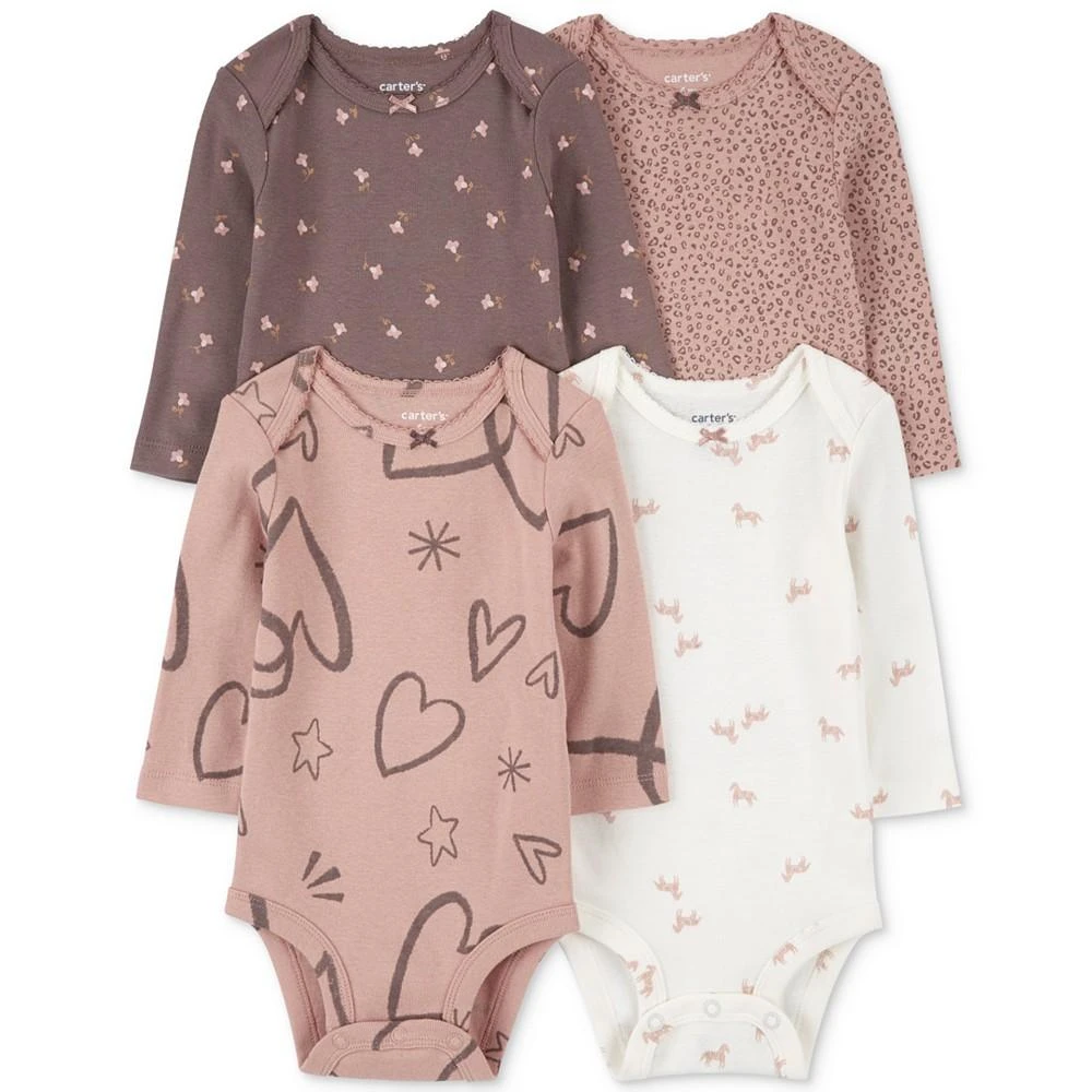 商品Carter's|Baby Girls 4-Pk. Printed Long-Sleeve Bodysuits,价格¥113,第1张图片