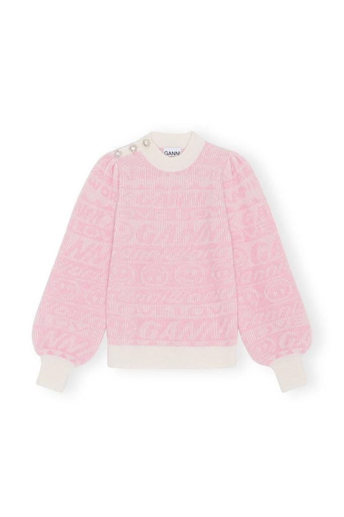 Ganni Pink Logo wool Pullover商品第1张图片规格展示