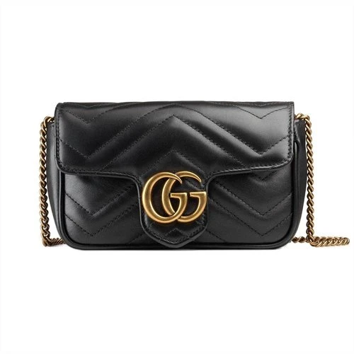 商品Gucci|古驰 GG Marmont系列 女士超迷你黑色皮革链条单肩包476433DTDCT1000,价格¥9533,第1张图片