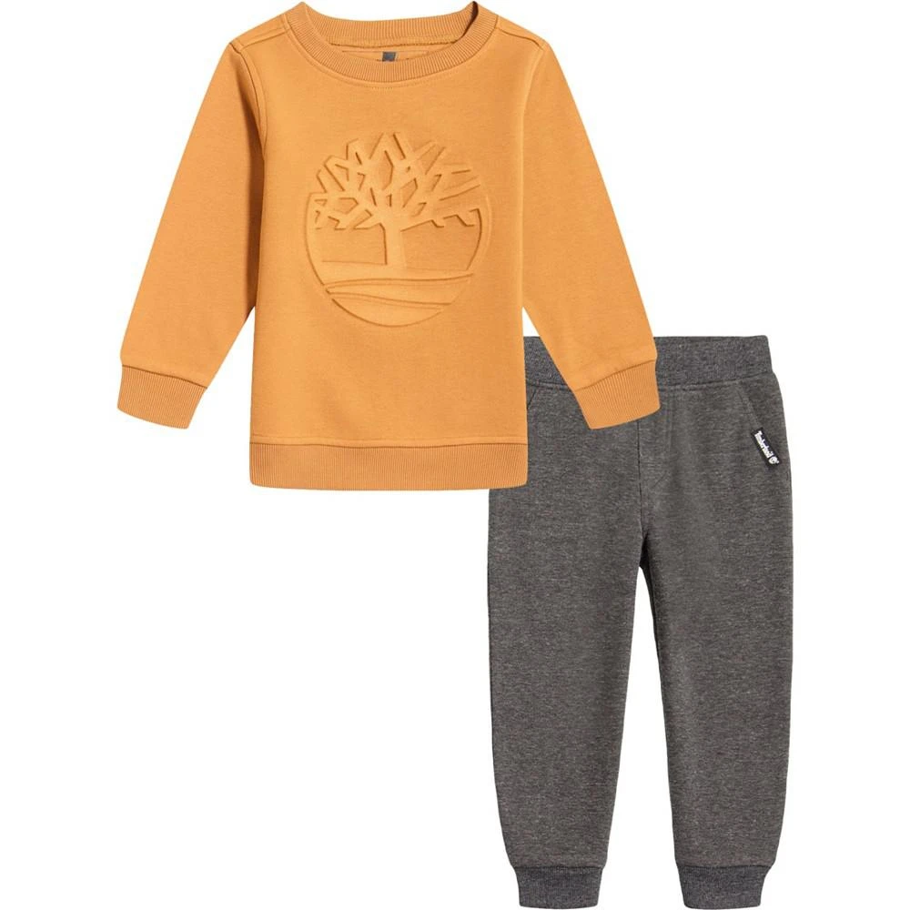 商品Timberland|Little Boys Fleece Embossed Logo Crewneck Sweatshirt and Heather Joggers, 2 Piece Set,价格¥160,第1张图片