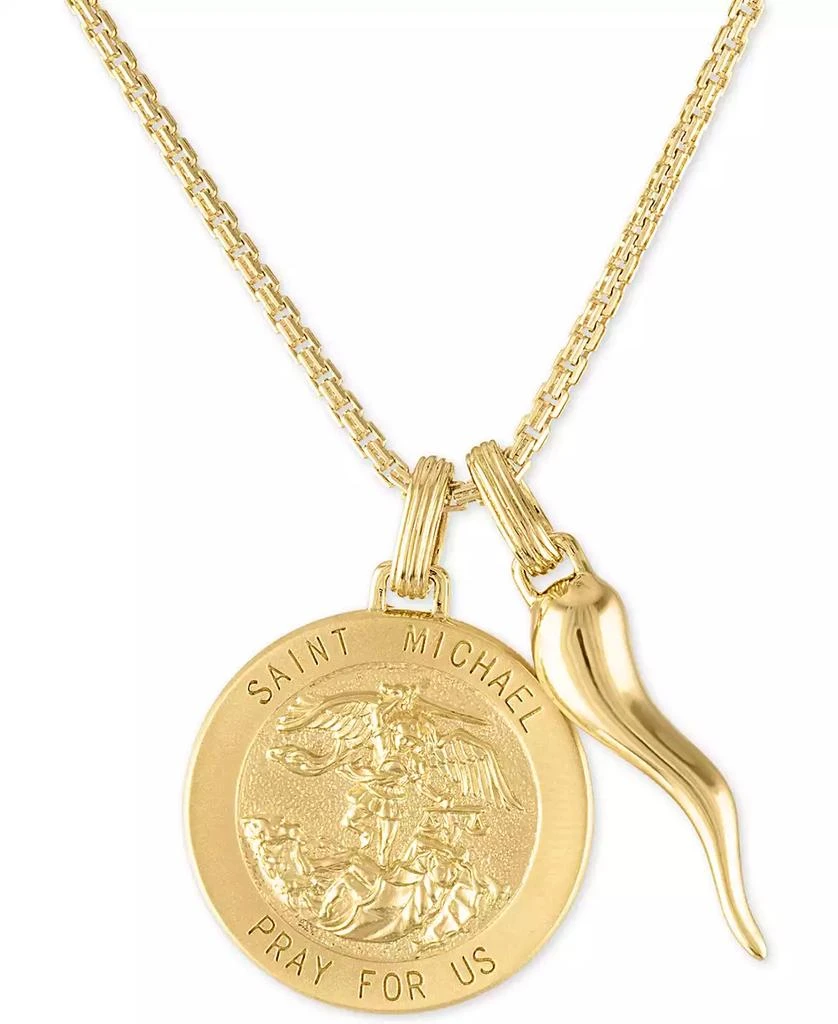 商品Esquire Men's Jewelry|St. Michael Medallion & Horn 24" Pendant Necklace in 14k Gold-Plated Sterling Silver, Created for Macy's,价格¥4241,第1张图片