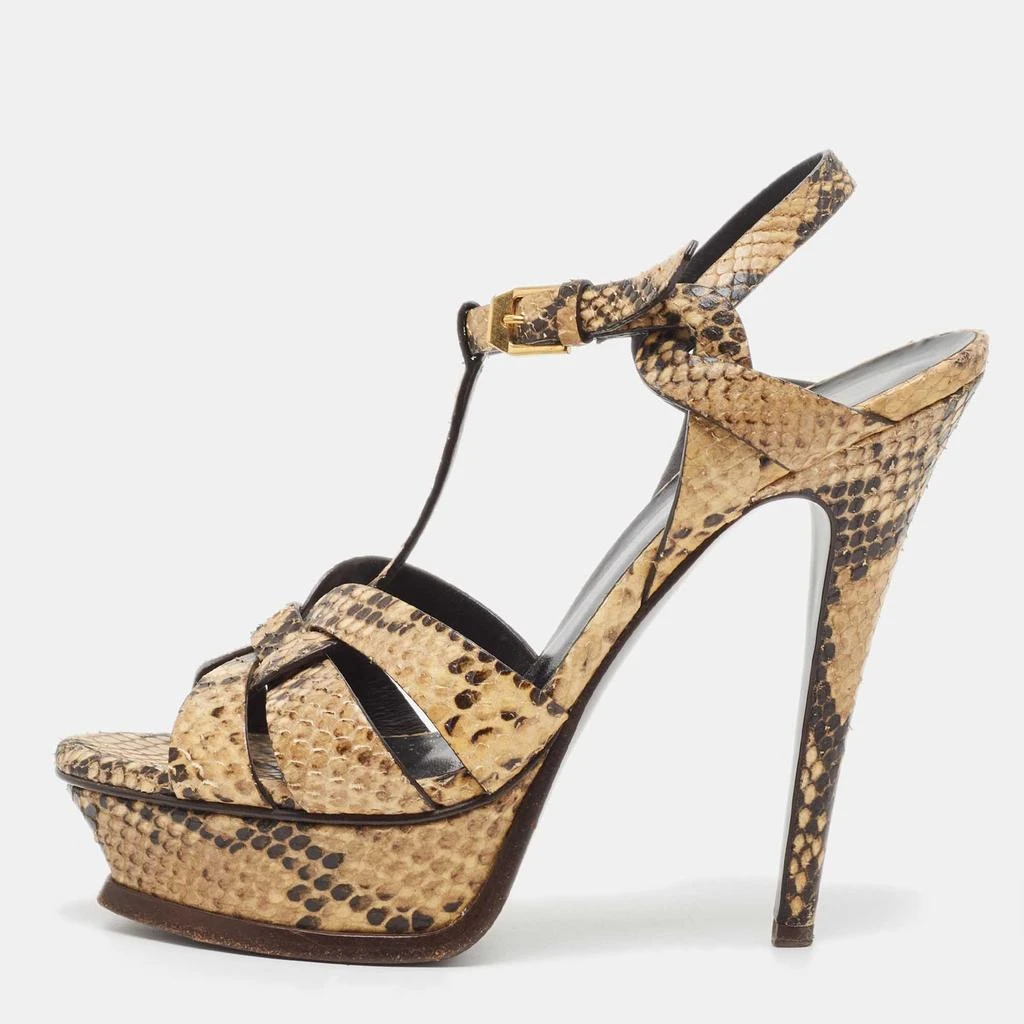 商品[二手商品] Yves Saint Laurent|Saint Laurent Two Tone Embossed Snakeskin Tribute Sandals Size 36.5,价格¥1625,第1张图片