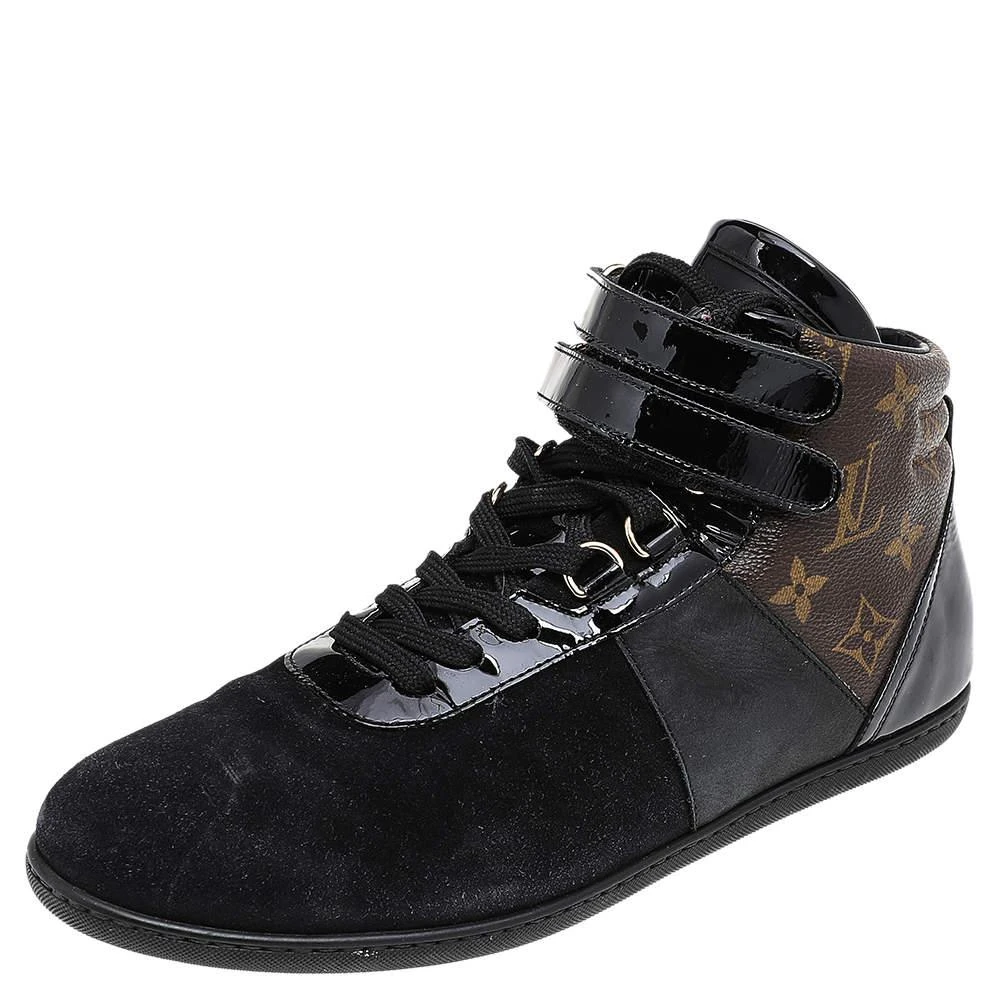商品[二手商品] Louis Vuitton|Louis Vuitton Black/Brown Suede And Monogram Canvas Move Up High Top Sneakers Size 39,价格¥3350,第1张图片