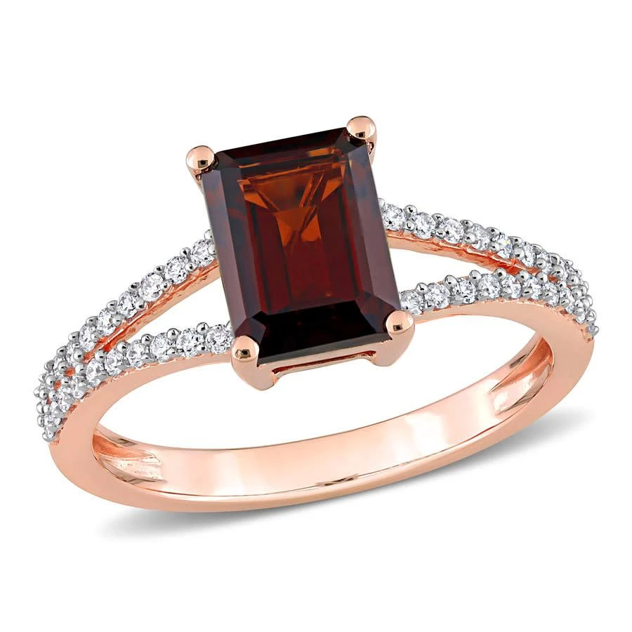 商品Amour|14k Rose Gold 2 1/8 CT TGW Octagon Garnet and 1/5 CT TDW Diamond Split Shank Ring,价格¥4500,第1张图片