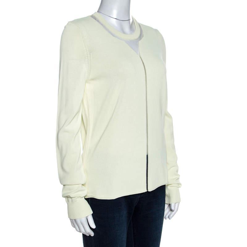 商品[二手商品] Alexander Wang|Alexander Wang Highlighter Yellow Knit Sheer Paneled Pullover L,价格¥798,第4张图片详细描述