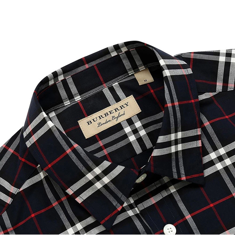 Burberry London,England/深蓝格纹男士短袖衬衫 商品