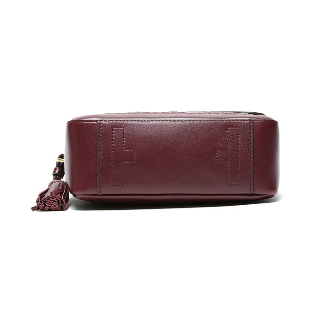 TORY BURCH 女士深红色皮革绗缝流苏细节手提单肩斜挎包 61398-639 商品