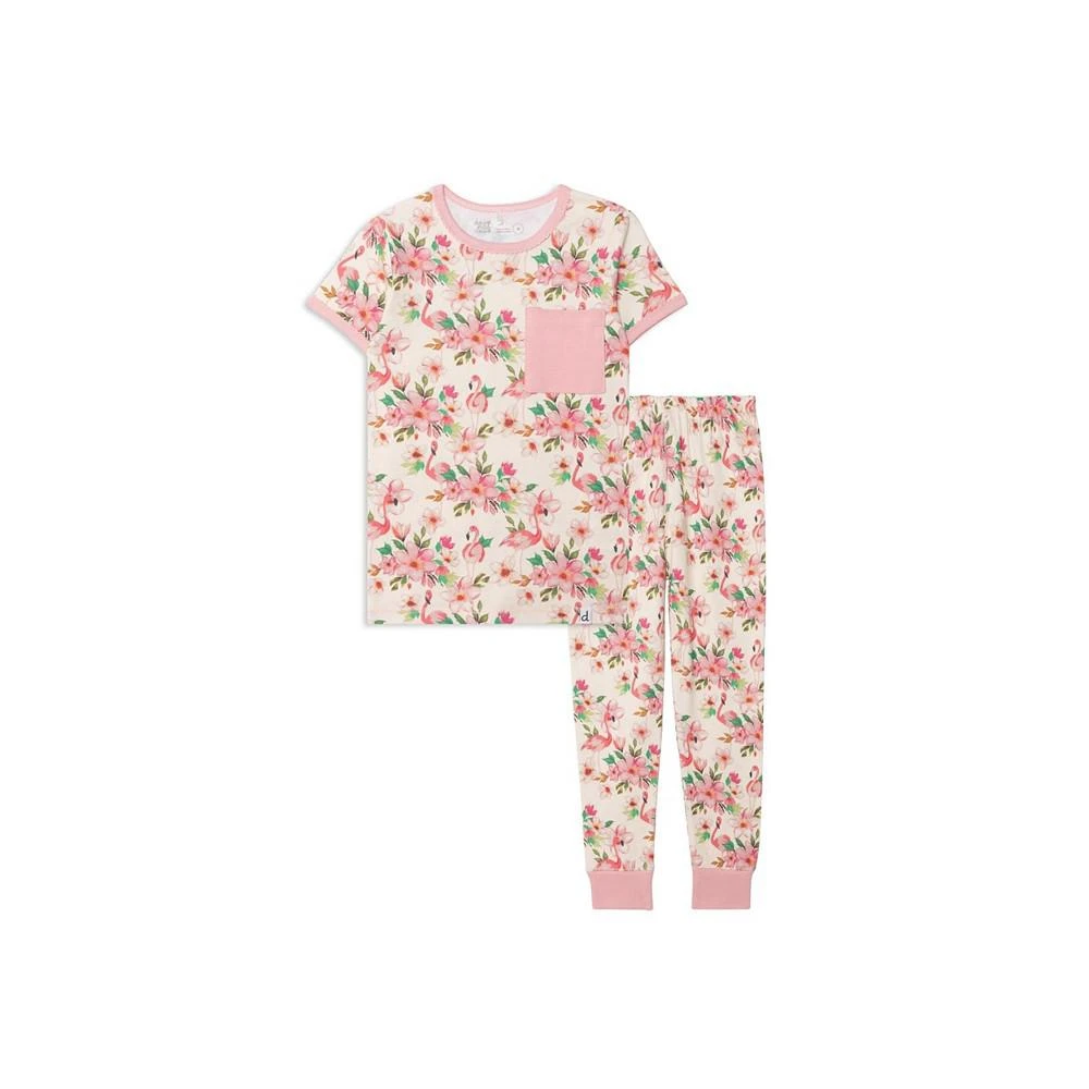 商品Deux par Deux|Girl Organic Cotton Two Piece Printed Pajama Set Beige Flamingos - Child,价格¥283,第1张图片