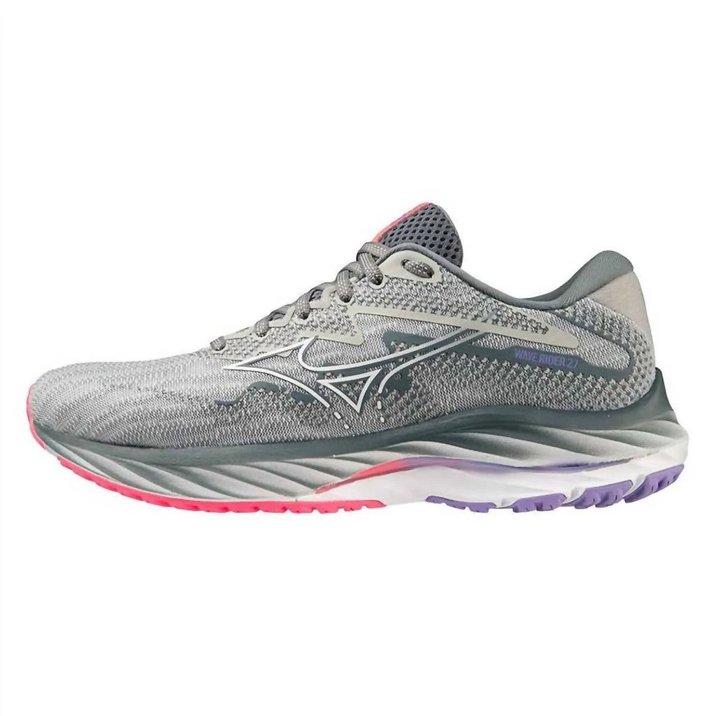 商品Mizuno|Women Wave Rider 27 Running Shoes - Wide In Pearl Blue/white,价格¥536,第3张图片详细描述