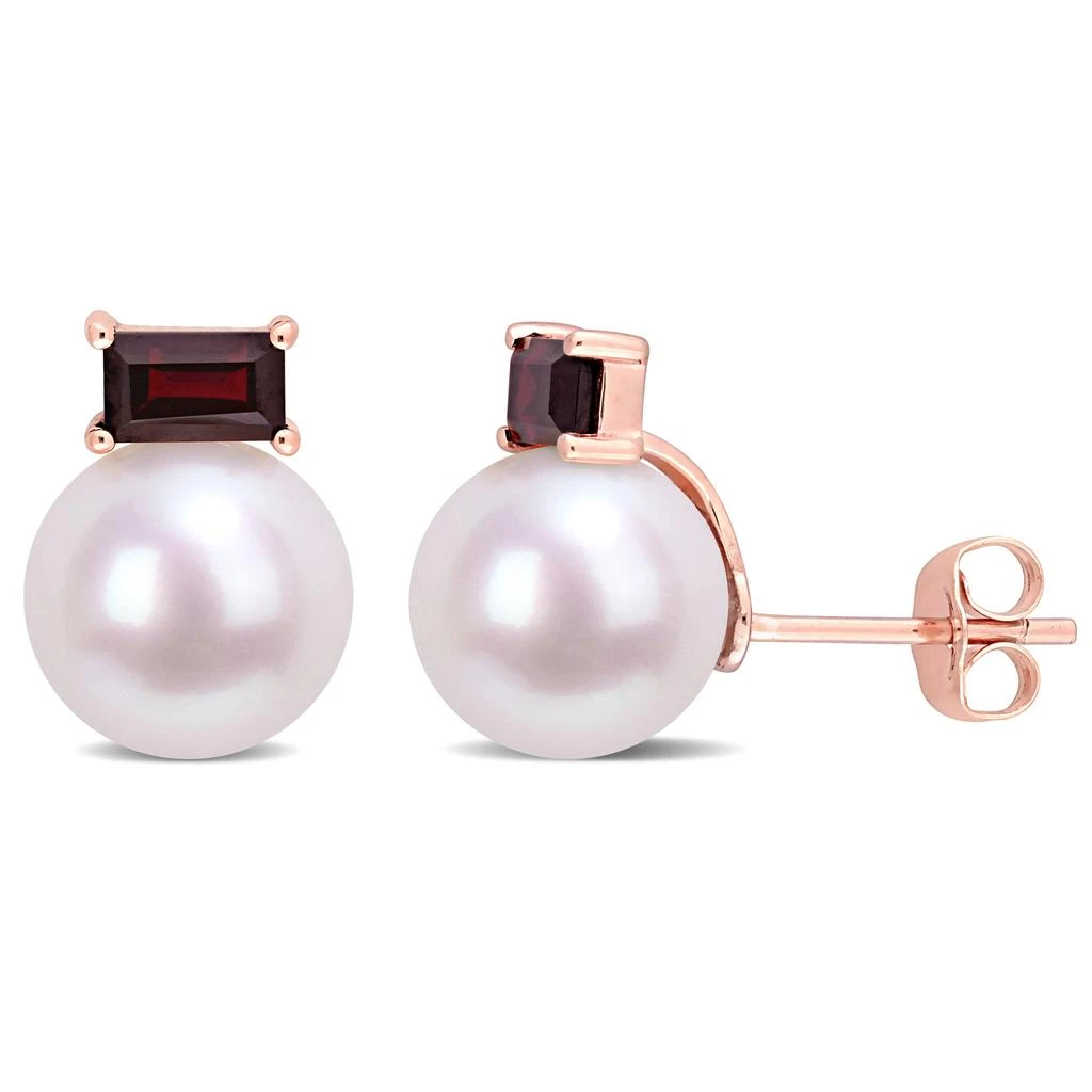 商品Mimi & Max|9-9.5mm Cultured Freshwater Pearl and 4/5 CT TGW Garnet Stud Earrings in 10k Rose Gold,价格¥1266,第1张图片