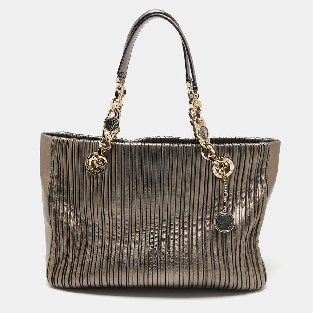 Bvlgari Metallic Grey Leather Monte Plisse Shopper Tote商品第1张图片规格展示