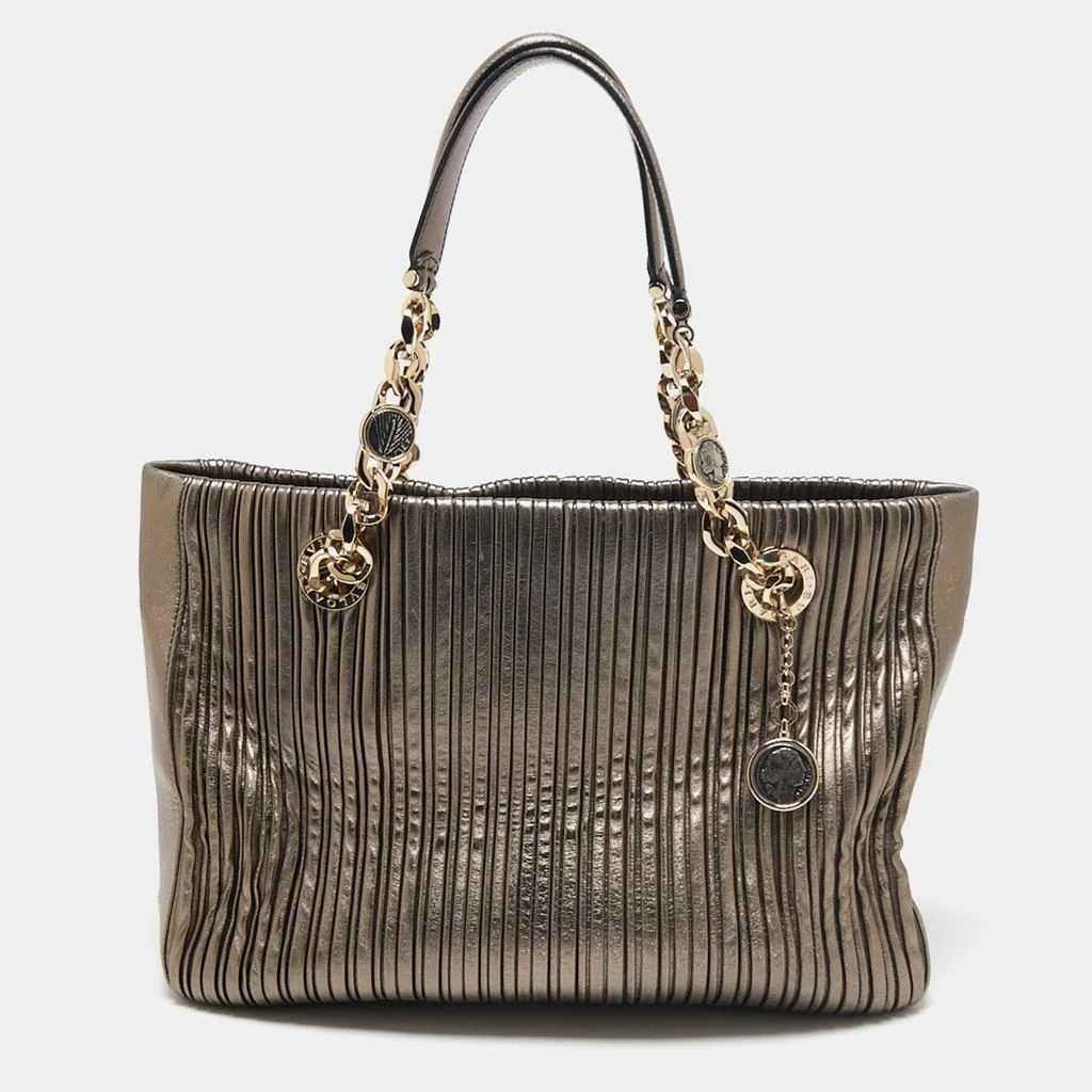 商品[二手商品] BVLGARI|Bvlgari Metallic Grey Leather Monte Plisse Shopper Tote,价格¥6676,第1张图片